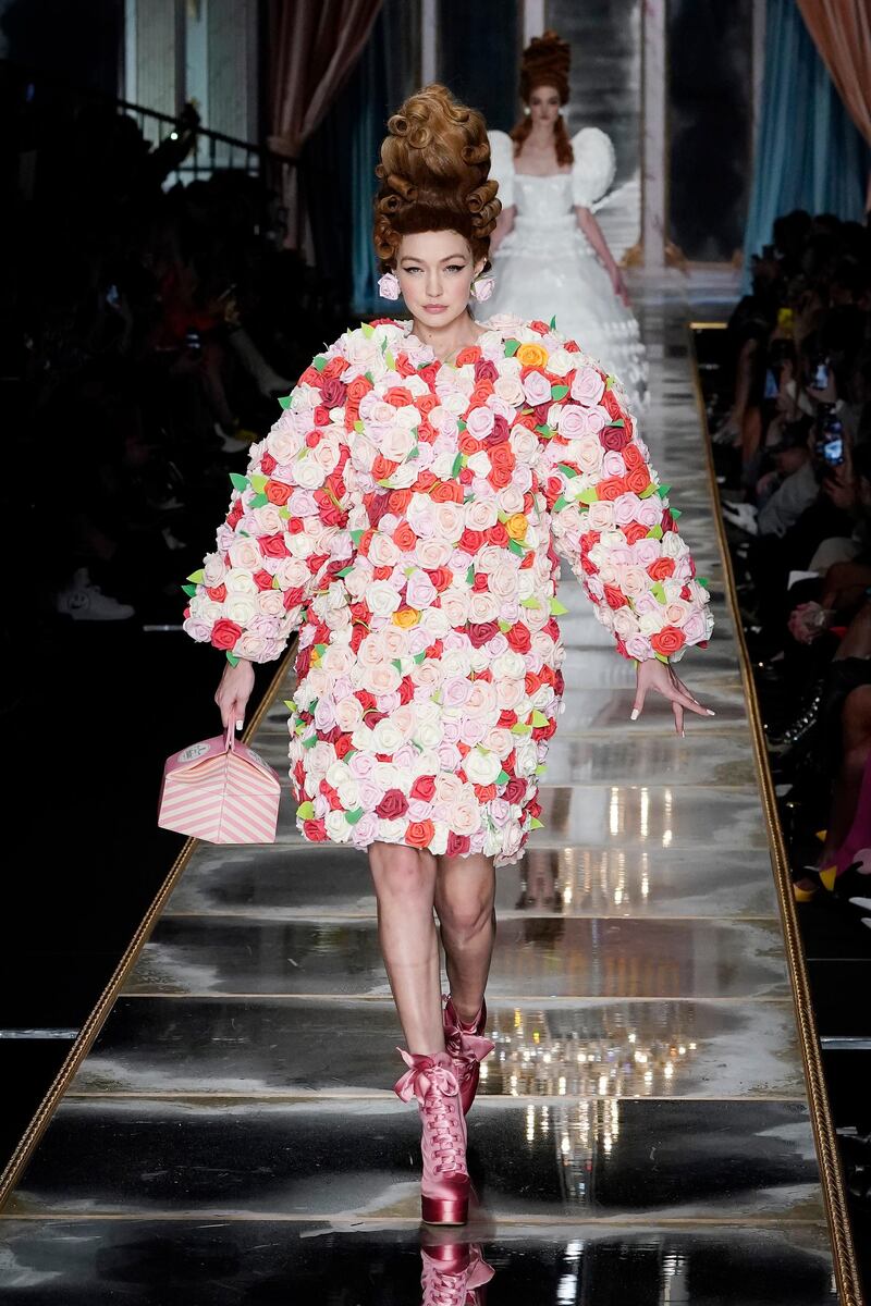 Gigi Hadid walks the runway during the Moschino fashion show as part of Milan Fashion Week on February 20, 2020. Getty Images