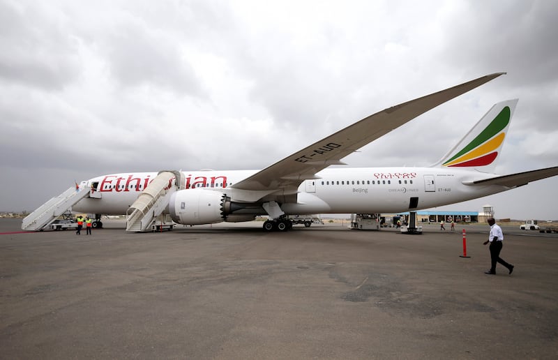 An Ethiopian Airlines plane is seen at the Asmara International Airport in Asmara, Eritrea July 18, 2018. REUTERS/Tiksa Negeri