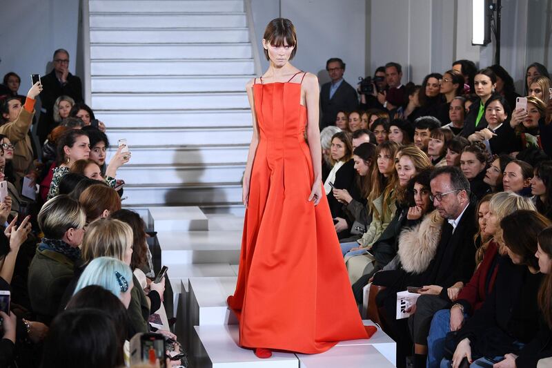 A look from the Maison Rabih Kayrouz spring / summer 2020 collection during Paris Haute Couture Fashion Week on January 20, 2020. AFP