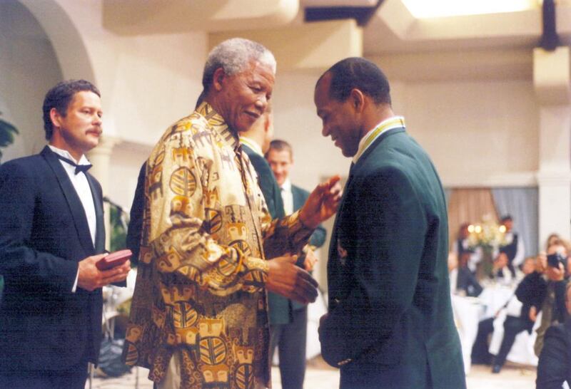Chester Williams, right, has always addressed Nelson Mandela as ‘President’ since they met for the first time in 1995. Getty Images