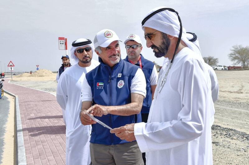 DUBAI, 27th February, 2019 (WAM) -- His Highness Sheikh Mohammed bin Rashid Al Maktoum, Vice President, Prime Minister and Ruler of Dubai, attended part of the fourth stage of the UAE Tour, which passed through Al-Marmoum Reserve. Wam