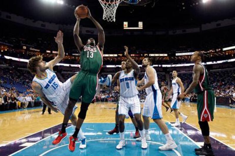 Milwaukee Bucks' Ekpe Udoh drives to the basket against New Orleans.