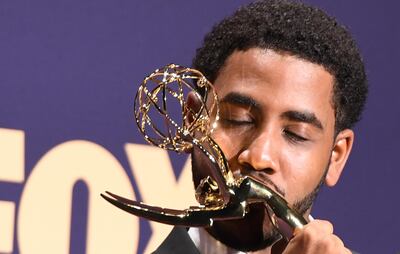 US actor Jharrel Jerome poses with the Emmy for Outstanding Lead Actor in a Limited Series or Movie award for "When They See Us" during the 71st Emmy Awards at the Microsoft Theatre in Los Angeles on September 22, 2019.  / AFP / Robyn Beck
