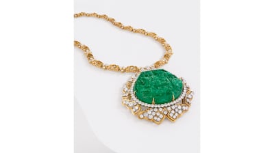 A carved jade pendant and gold necklace, from the Heidi Horton auction to be held at Christie's. Photo Christie's