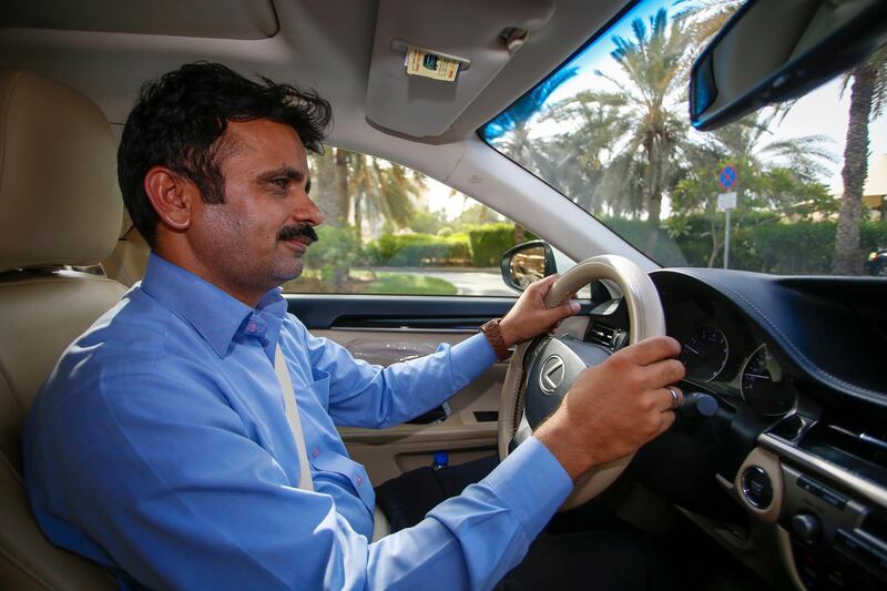 Dubai, United Arab Emirates - July 19th, 2017: Careem driver Abrar Ahmed is the longest serving driver at the company. Wednesday, July 19th, 2017, Media City in Dubai. Chris Whiteoak for The National