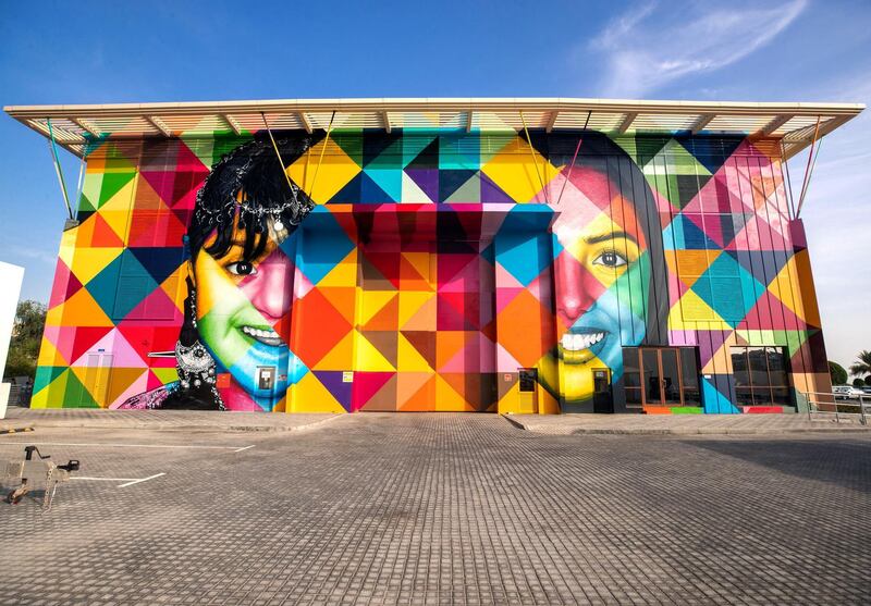 Abu Dhabi, United Arab Emirates, December 14, 2019.  
  -- STORY BRIEF:  DMT AbuDhabi is launching a street art initiative, commissioning artists around theworld to create murals across the city. The first to complete hisartwork/project is Brazilian artist Kobra – he will unveil his large-scale workon Saturday along with the chairman of DMT.  
--  Kobra with Mohamed Al Khadar Al Ahmed, Ecercutive Director of Strategic Affairs, Department of Municipalities and Transport, Abu Dhabi.

Section:  A&L
Reporter:  Alexandra Chaves