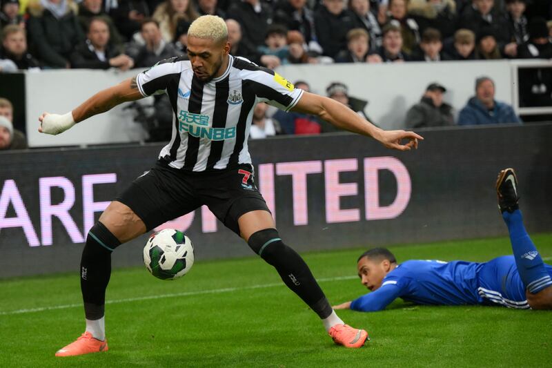 Newcastle United's Brazilian striker Joelinton controls the ball. AFP