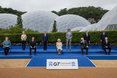 G7 leaders pose with Queen Elizabeth II in Cornwall, UK. WPA Pool / Getty Images