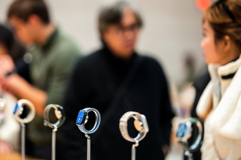 Apple Watches on display at the Apple Store in New York City. Fitness+ is part of Apple’s services unit, which has, for years now, helped to anchor the company’s bottom line. Reuters