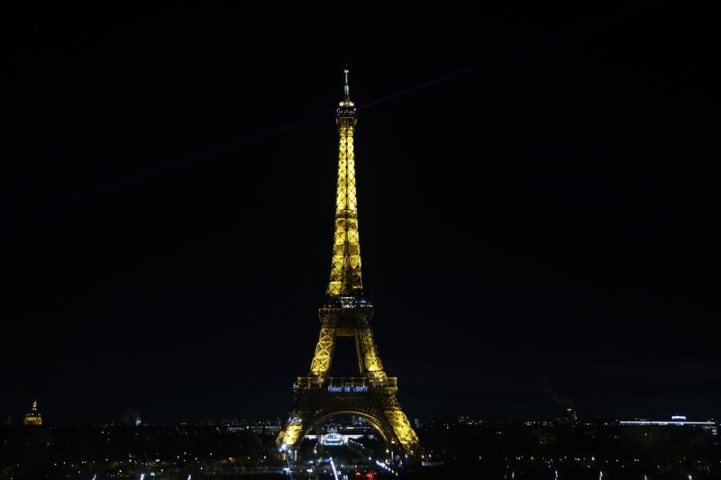 The Eiffel Tower displays the words 'Woman, Life, Freedom' in support of the Iranian people, in Paris, France, 16 January 2023. EPA