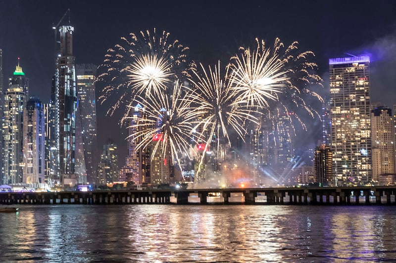 On the other side of the bridge, The Beach, JBR, hosted its own fireworks show in tandem with Bluewaters Island. 
Antonie Robertson / The National


