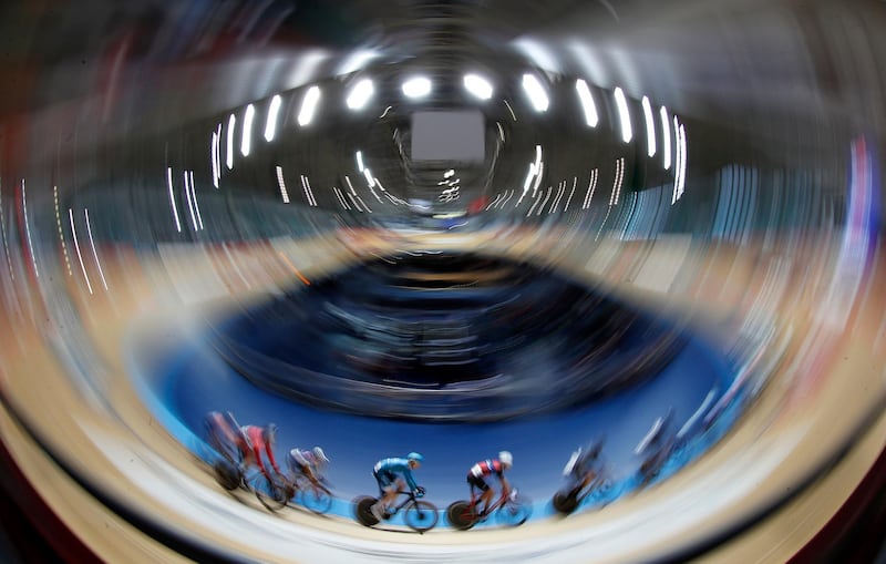 Riders in Heat 2 of the men's points qualification, during the UK National Track Championships at the National Cycling Centre in Manchester on January 25. PA