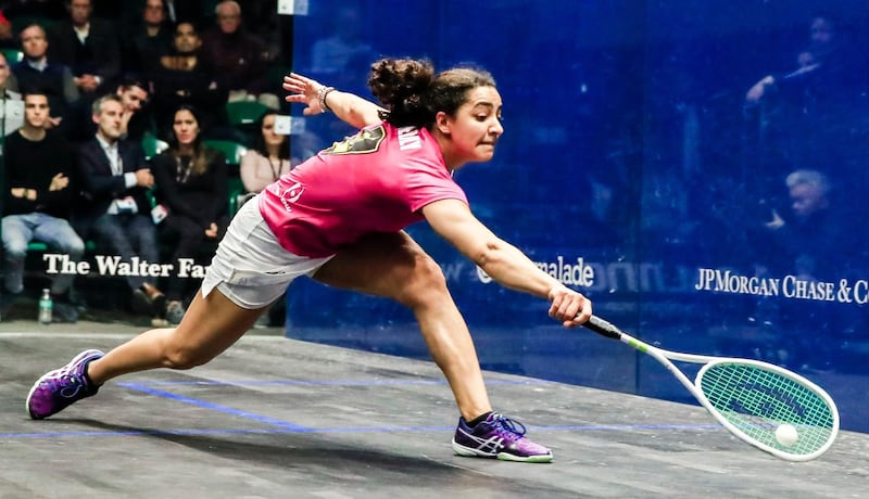 Mandatory Credit: Photo by TANNEN MAURY/EPA-EFE/Shutterstock (10128536e)
Raneem El Welily of Egypt in action during their semi final match at the 2018-2019 PSA World Championship squash tournament at Union Station in Chicago, Illinois, USA, 01 March 2019.
2018-2019 PSA World Championships in Chicago, USA - 01 Mar 2019