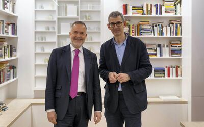 Hartwig Fischer and Edmund de Waal at the opening of library of exile at the British Museum.