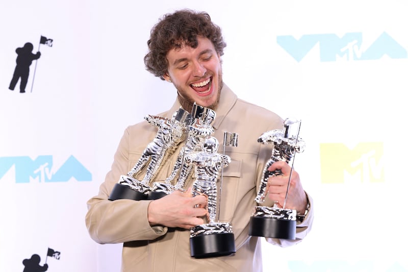 Jack Harlow backstage with his awards. Reuters
