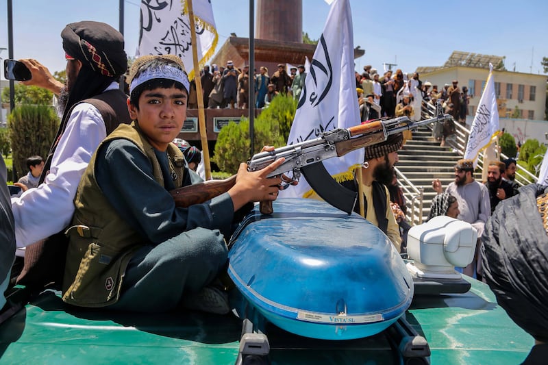 Taliban members and supporters in Kabul celebrate the second anniversary of the takeover of the Afghan government. EPA