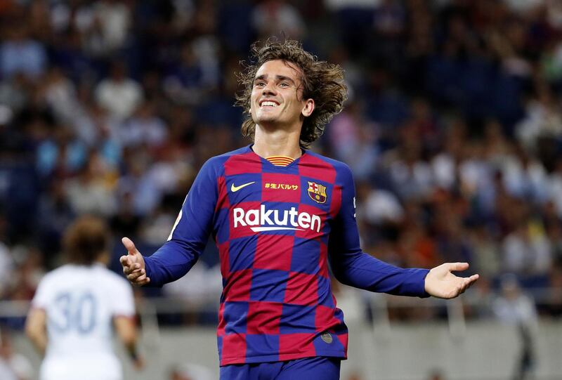 Barcelona's Antoine Griezmann reacts after a missed opportunity. Reuters