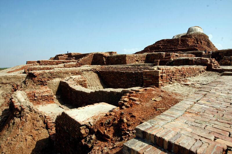 Ruins at Mohenjo Daro, a Unesco World Heritage Site, were damaged by heavy rainfall in Sindh, Pakistan. The rains now threaten the famed archaeological site, which dates back 4,500 years. AP 