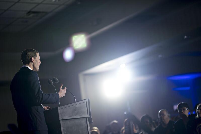 Conor Lamb, Democratic candidate for the U.S. House of Representatives, speaks during an election night rally in Canonsburg, Pennsylvania, U.S., on Wednesday, March 14, 2018. Lamb and Republican Rick Saccone were locked in a tight contest for a House seat in Pennsylvania that may be a bellwether for the fall elections that will decide control of Congress. Photographer: Andrew Harrer/Bloomberg