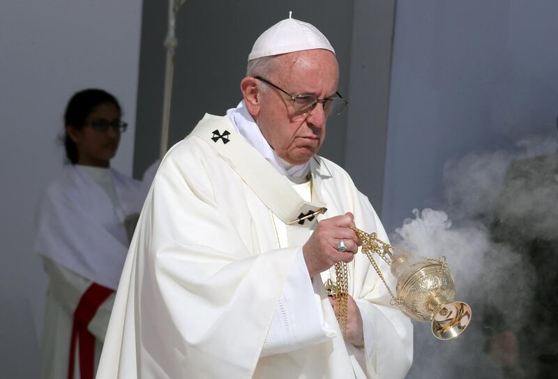 Pope Francis holds a mass at Zayed Sports City Stadium in Abu Dhabi, United Arab Emirates, February 5, 2019. REUTERS/Tony Gentile