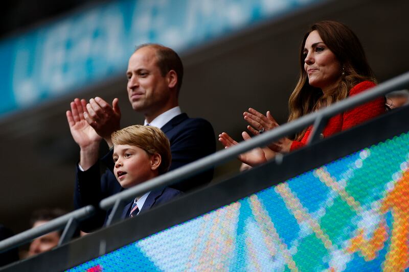 Prince William, Prince George and the Duchess of Cambridge at the UEFA Euro 2020 Championship match between England and Germany at Wembley Stadium in June 2021. Getty Images