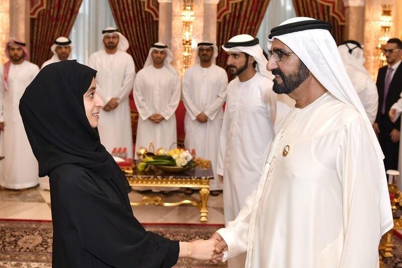 Sheikh Mohammed meets top Emirati students from UAE universities, military colleges and academies and high schools. Wam