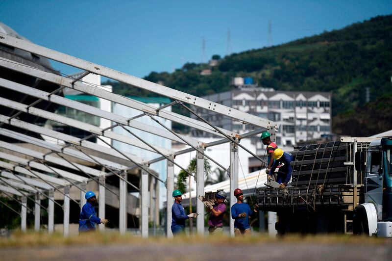 A temporary field hospital is being constructed for coronavirus patients at Maracana Stadium complex in Brazil. AFP