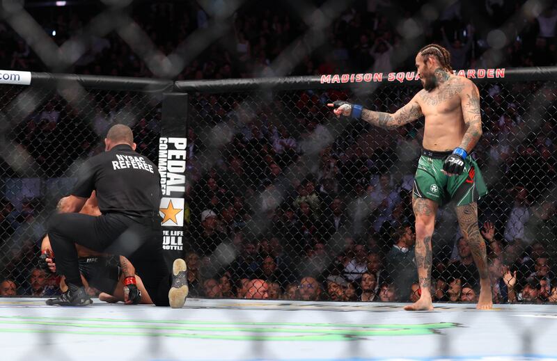 Marlon Vera celebrates after defeating Frankie Edgar. Reuters