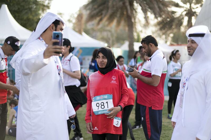 DUBAI, UNITED ARAB EMIRATES - March 16 2019.

Special Olympics World Games athletics competition in Dubai Police Academy Stadium.

 (Photo by Reem Mohammed/The National)

Reporter: 
Section:  NA