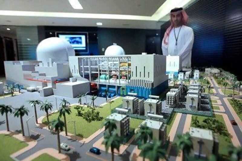 A model of the nuclear reactor plant which will be built at Braka. Construction will be preceded by fuel-purchasing contracts that could result in the UAE storing spent uranium.Ravindranath K / The National