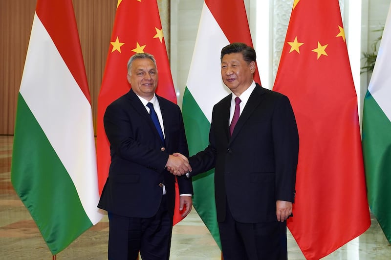 Chinese President Xi Jinping shakes hands with Hungarian Prime Minister Viktor Orban before the bilateral meeting of the Second Belt and Road Forum at the Great Hall of the People, in Beijing, China April 25, 2019. Andrea Verdelli/Pool via REUTERS *** Local Caption *** BEIJING, CHINA - APRIL 25: Egypt President Abdel Fattah El-Sisi talks to Chinese President Xi Jinping (not pictured) during a bilateral meeting of the Second Belt and Road Forum at the Great Hall of the People on April 25, 2019 in Beijing, China. (Photo by