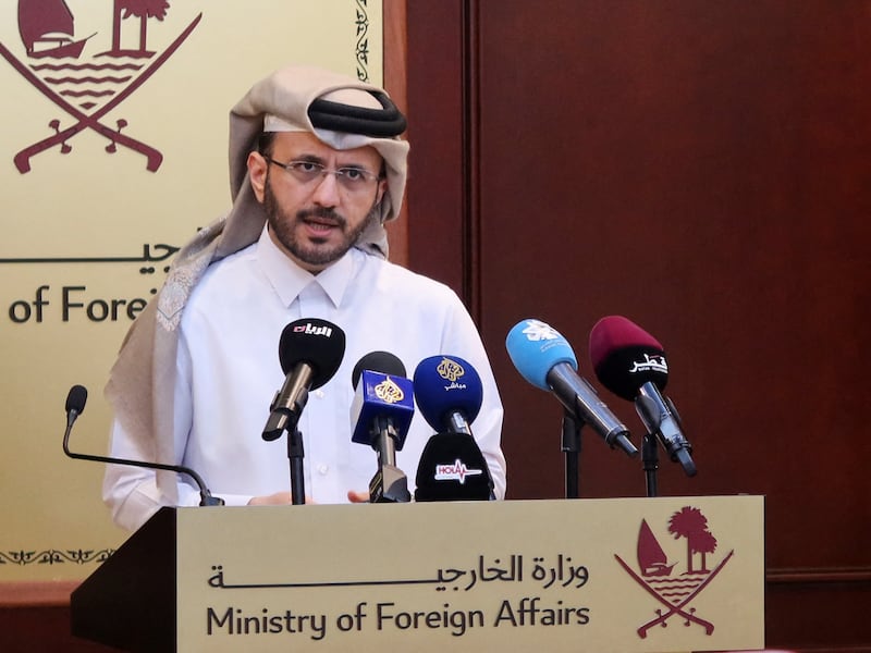 Qatar's Foreign Ministry spokesman Majed Al Ansari delivers a weekly press briefing in Doha on Tuesday. Reuters
