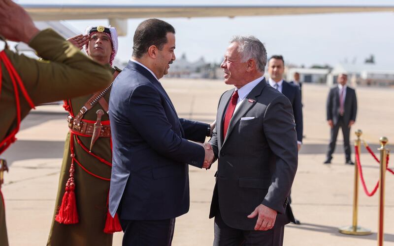 King Abdullah receives the Iraq Prime Minister Mohamed Shia Al Sudani. Photo: Royal Hashemite Court