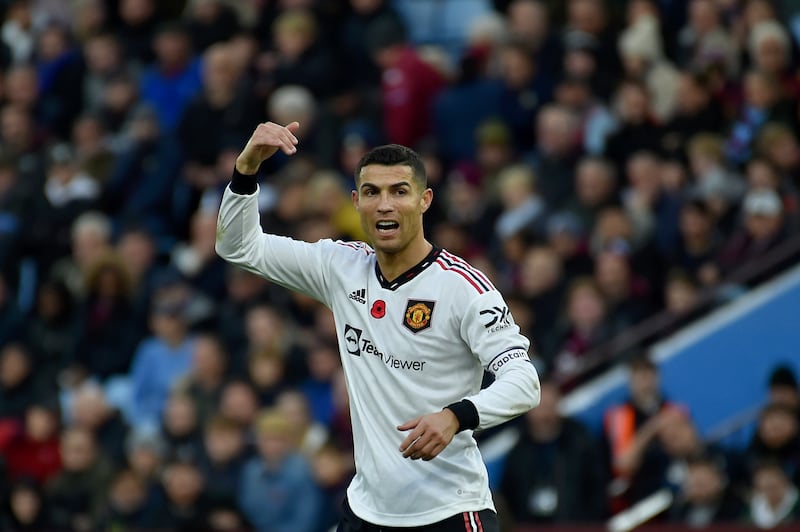 Cristiano Ronaldo gestures during the game. AP