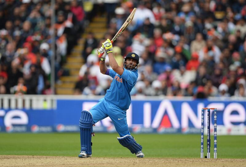 BIRMINGHAM, ENGLAND - JUNE 23: Ravindra Jadeja of India hits out during the ICC Champions Trophy Final between England and India at Edgbaston on June 23, 2013 in Birmingham, England.  (Photo by Gareth Copley/Getty Images) *** Local Caption ***  171213854.jpg