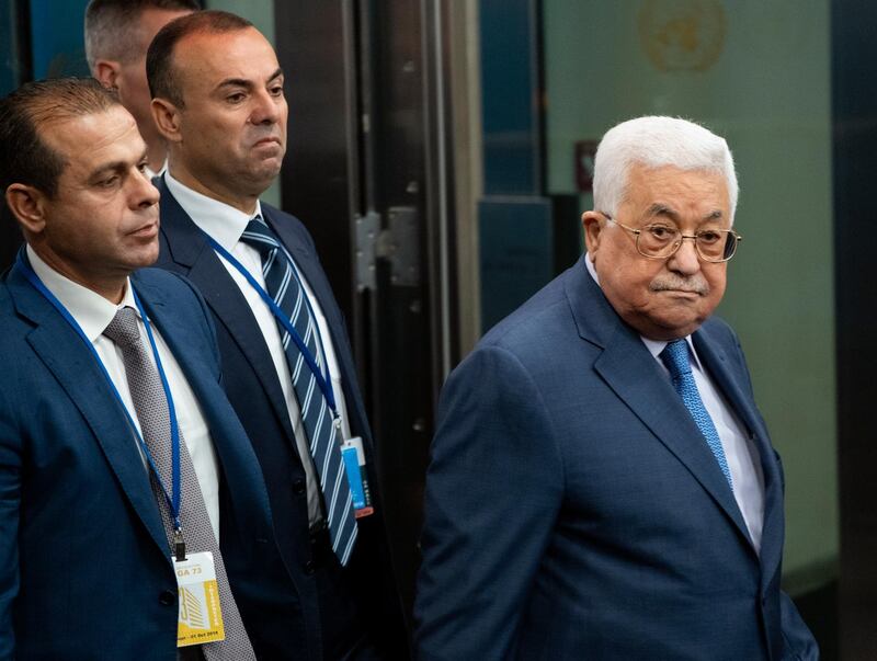 Palestinian President Mahmoud Abbas arrives during the 73rd session of the United Nations General Assembly, at the UN headquarters. AP