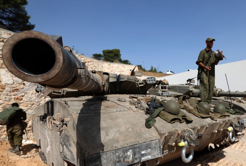 Israeli soldiers at a position along the border with Lebanon. EPA