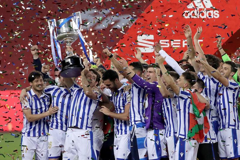 Real Sociedad during the 2020 Copa del Rey trophy presentation. EPA