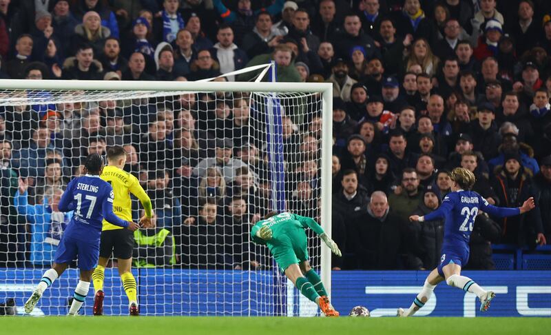 Chelsea's Conor Gallagher scores a goal that was disallowed for offside. Reuters