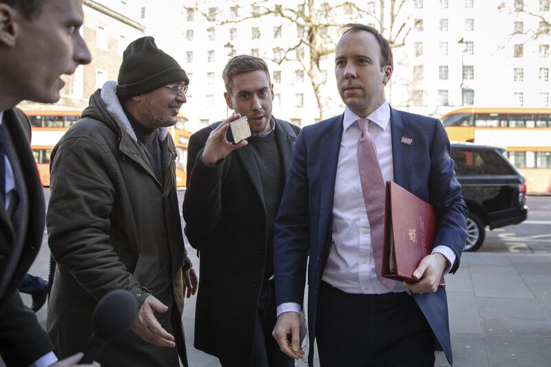 Matt Hancock MP, Secretary of State for Health and Social Care, arrives at the Cabinet Office in Whitehall ahead of a meeting of the  UK Government's emergency committee Cobra to discuss the coronavirus response on March 16, 2020 in London, England. Getty Images