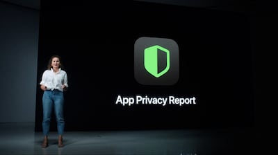 This handout image obtained June 7, 2021 courtesy of Apple Inc. shows Apple's Head of User Privacy Engineering Katie Skinner introduces App Privacy Report, as seen in this still image from the keynote video of Apple's Worldwide Developers Conference at Apple Park in Cupertino, California.  Apple kicked off its digital-only annual Worldwide Developer Conference on Monday where it unveiled the iOS 15, iPadOS 15, macOS 12 and watchOS 8.  - RESTRICTED TO EDITORIAL USE - MANDATORY CREDIT "AFP PHOTO /APPLE INC./HANDOUT " - NO MARKETING - NO ADVERTISING CAMPAIGNS - DISTRIBUTED AS A SERVICE TO CLIENTS
 / AFP / Apple Inc. / Apple Inc. / Handout / RESTRICTED TO EDITORIAL USE - MANDATORY CREDIT "AFP PHOTO /APPLE INC./HANDOUT " - NO MARKETING - NO ADVERTISING CAMPAIGNS - DISTRIBUTED AS A SERVICE TO CLIENTS
