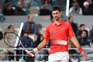 PARIS, FRANCE - MAY 31: Novak Djokovic of Serbia reacts against Rafael Nadal of Spain during the Men's Singles Quarter Final match on Day 10 of The 2022 French Open at Roland Garros on May 31, 2022 in Paris, France. (Photo by Ryan Pierse / Getty Images)