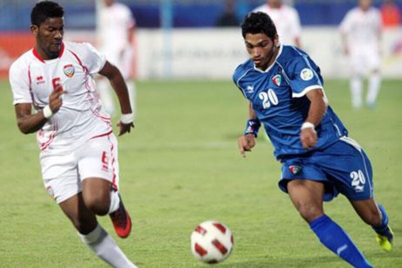 The UAE, in white, lost their fifth consecutive Group B game last night, going down 2-1 to Kuwait despite taking the lead.