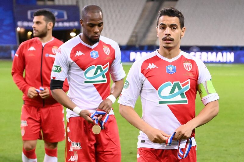 Monaco's French forward Wissam Ben Yedder leaves the pitch at the end of the French Cup final.