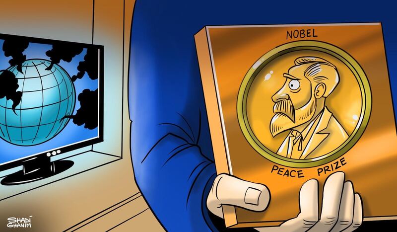 Our cartoonist Shadi Ghanim's take on the announcement of the 2019Nobel Peace Prize awards.