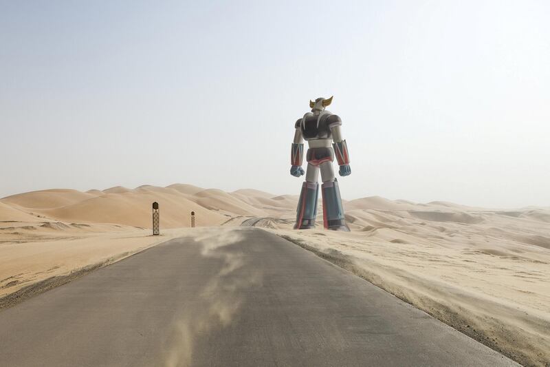 Swiss photographer Marc Ninghetto brings super-robot Grendizer to stand tall in Dubai. Credit: MB&F MAD Gallery 
