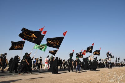 Iraqi Shiite pilgrims in the country's southern province of Al Muthanna on the way to the holy city of Karbala for the Arbaeen religious festival. AFP