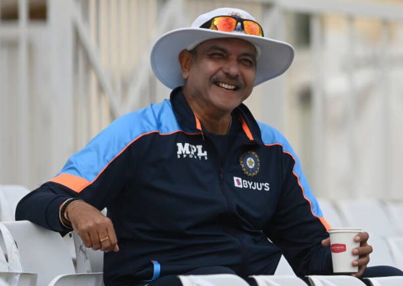 India coach Ravi Shastri oversees the training session in Nottingham.