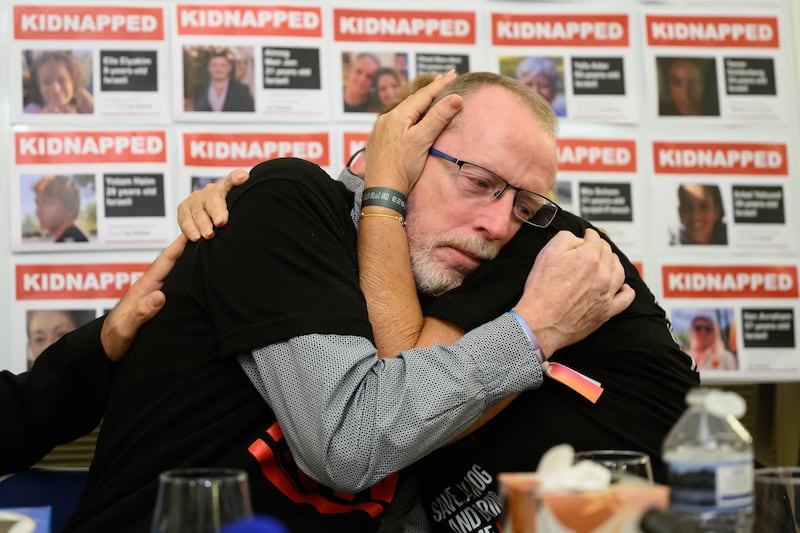 Thomas Hand, father of Emily Hand, during a press conference by family members of hostages in Gaza, at the Israeli embassy, London. Getty Images