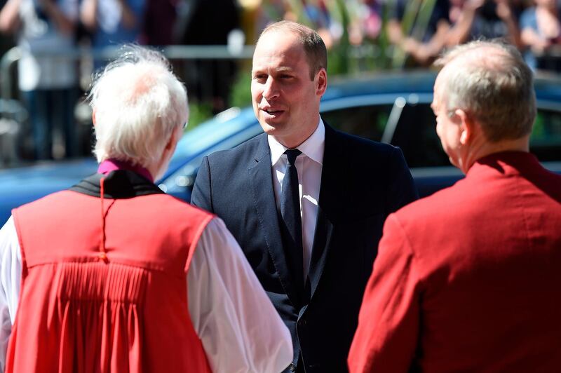 Prince William arrives for the remembrance service. The prince and prime minister Theresa May joined survivors and emergency workers who responded to the attack. Paul Ellis/PA via AP